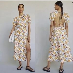 Reformation Floral Midi Dress — White with Yellow, Blue & Red Print